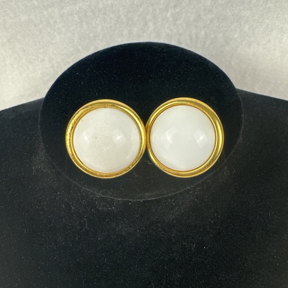 Napier Clip-On Earrings Women OS White Gold Vintage Round Cabochon Studs